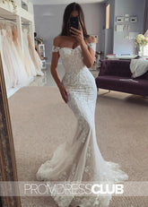 Miriam |White Long Wedding Dresses Near Me With Mermaid Off - The - Shoulder Sleeveless Lace - Price #price_variant_lowest# - White - PromDressClub